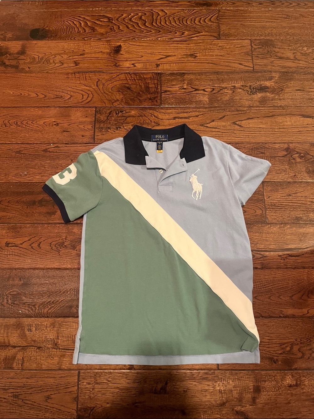 Polo by Ralph Lauren Light Blue, Green & Cream Diagonal Stripe Polo